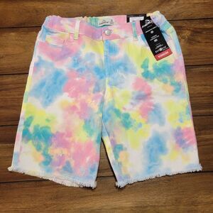 Jordache Girls Pastel Tie-Dye Bermuda Shorts w/ Adjust Waistband & Raw Hem-18NWT
